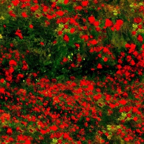 Monet: Poppy Field Poppies Only-Red and Dark Green