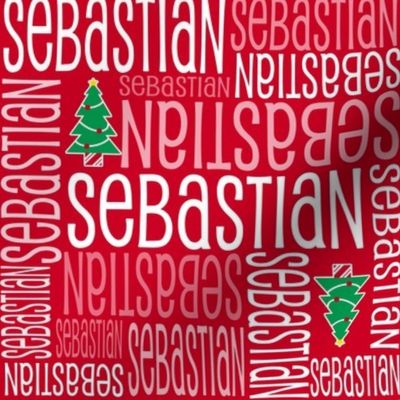 Personalised Name Fabric - Christmas Trees Red