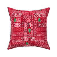 Personalised Name Fabric - Christmas Trees Red