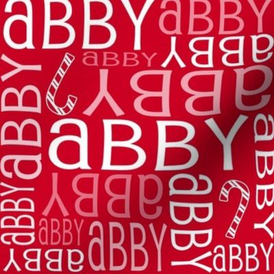 Personalised Name Fabric - Christmas Canes Red