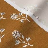 White Delicate Floral on Rust Linen