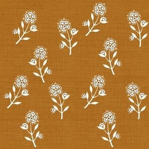 White Delicate Floral on Rust Linen