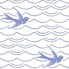 Birds Upon The Sea ~ Blue & White