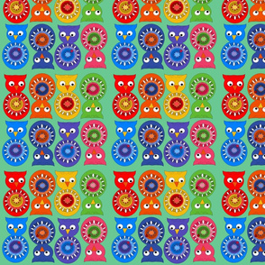 Rainbow Owls Fabric