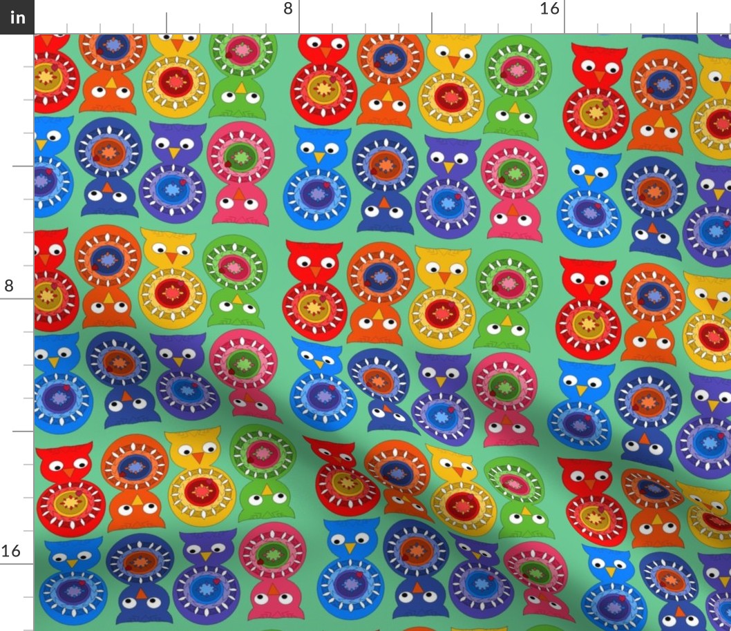 Rainbow Owls Fabric