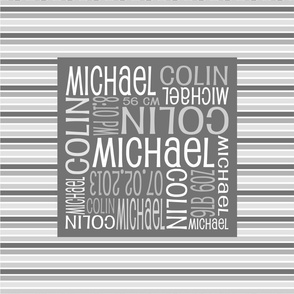 Personalised Birth Cushion Panel - Grey Stripes