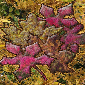 Painted Autumn Leaves Stitched to a  Photograph