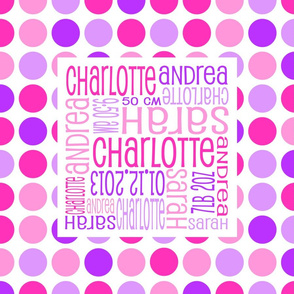 Personalised Birth Cushion Panel - Pink and Purple Spots