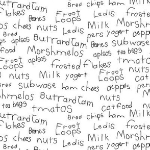 Grocery List by a 6-year-old