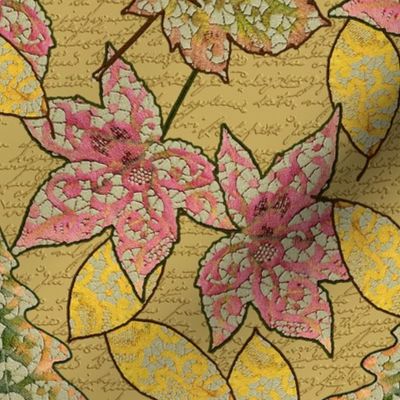 Lace Worked Leaves in Amber Green