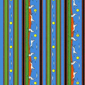 Frolicking Greyhounds, bright colors stripes