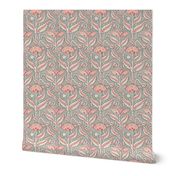 Antique Poppy in Coral, Gray and Navy