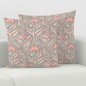 Antique Poppy in Coral, Gray and Navy