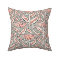 Antique Poppy in Coral, Gray and Navy