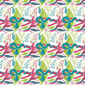 Tropical snakes green and pink