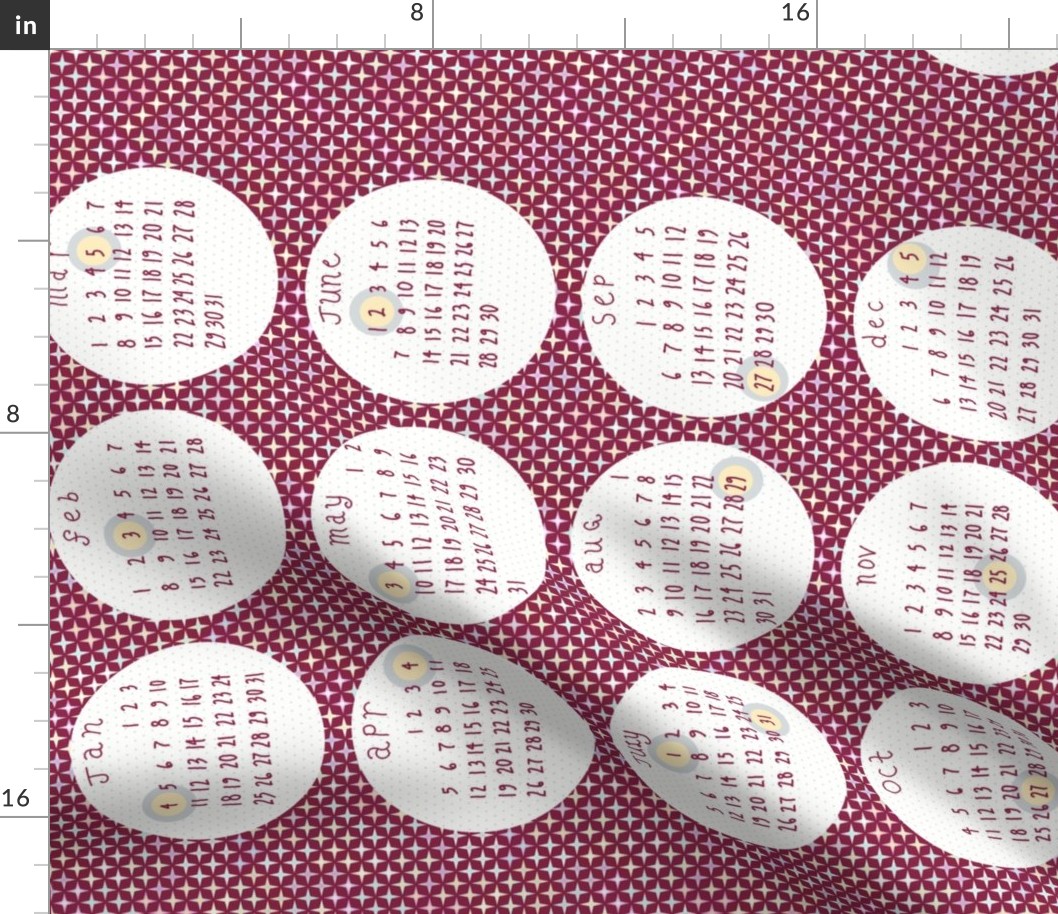 2015 Full Moon Tea Towel Calendar - red colorway