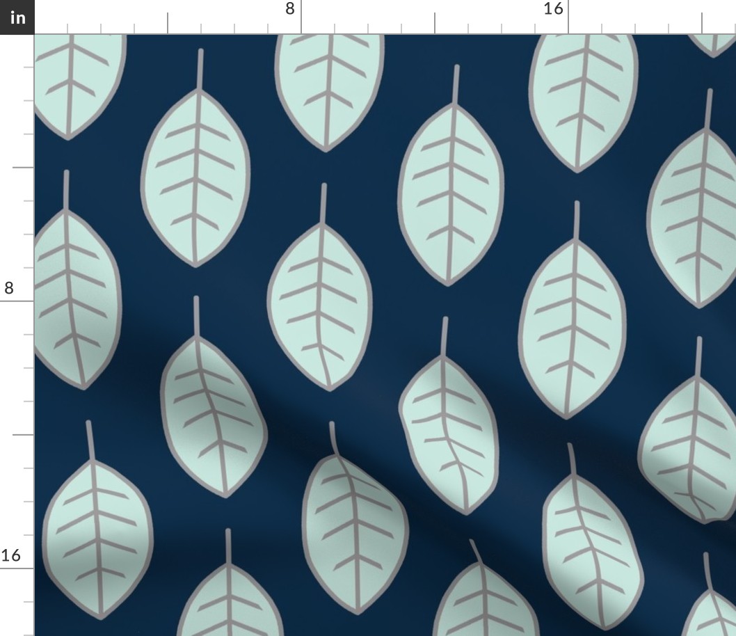 Leaves - Mint on Navy