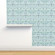 Cross-stitch garden flower sampler embroidery cheater fabric on pale seafoam - look at swatch view to see stitches