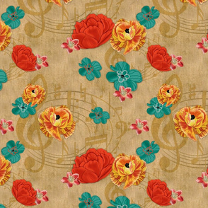 Music Floral on burlap