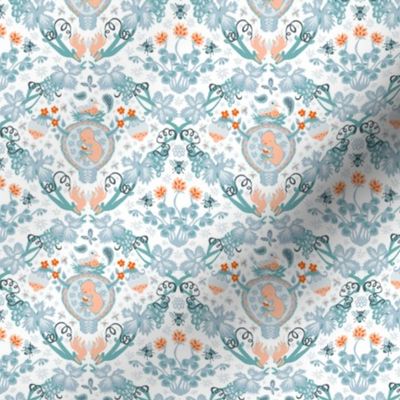 Fertility Damask, orange and teal, small