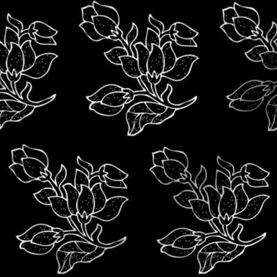 Vector batik flower - white on black - half-brick - zoom to see details