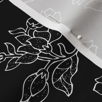 Vector batik flower - white on black - half-brick - zoom to see details