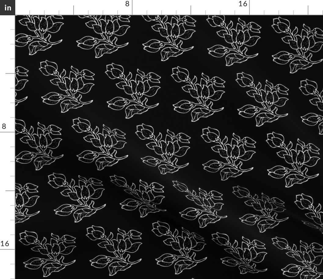 Vector batik flower - white on black - half-brick - zoom to see details