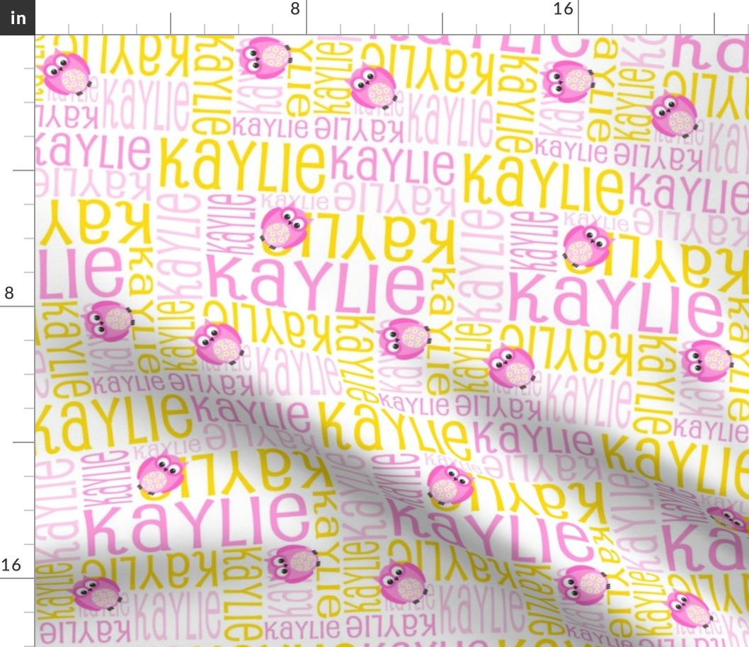 Personalised Name Fabric - Pink and Yellow Owls
