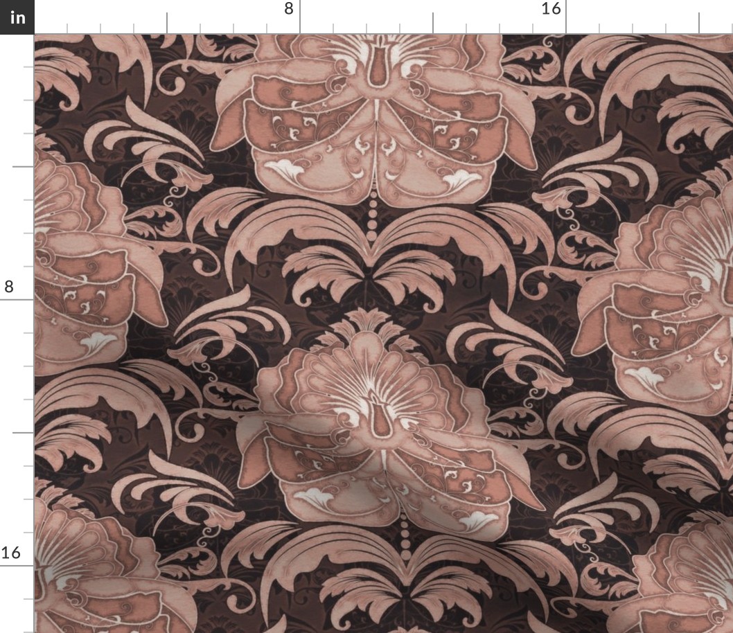 antique iris damask in coral