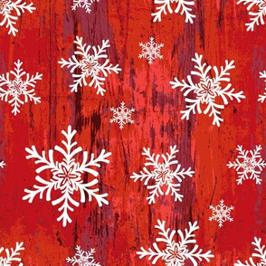 Old Red Wood With Snowflakes