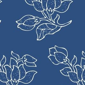 Vector sm batik flower - white on blue - half-brick