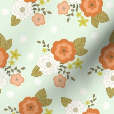 Minty floral with white polka dots