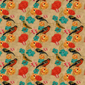 Birds Floral Music on burlap