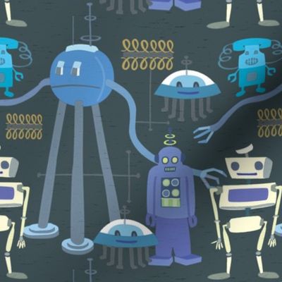 Retro Robots Blue Gray 3