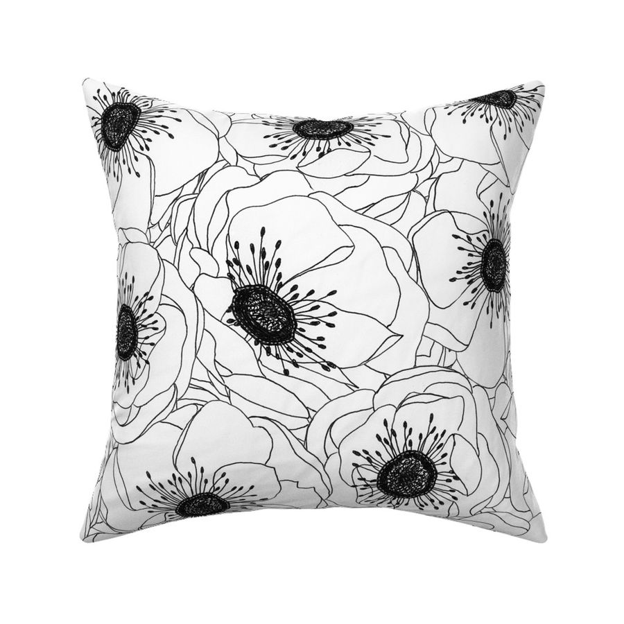 White Anemones Fabric | Spoonflower