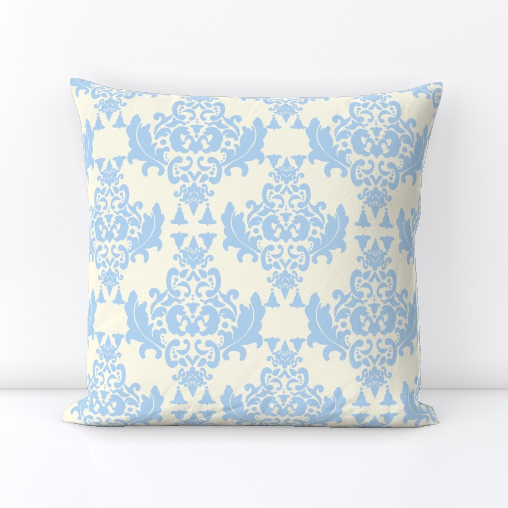 Light Blue on Cream Damask