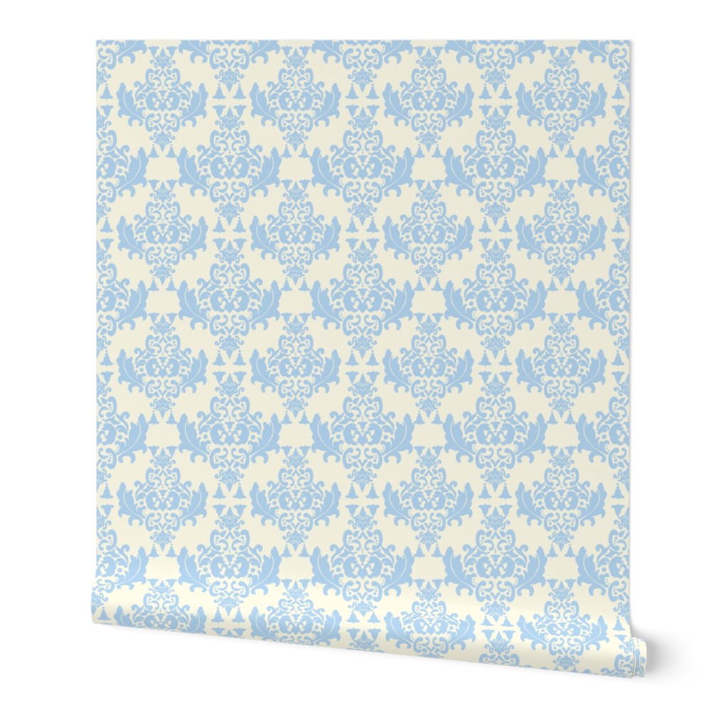 Light Blue on Cream Damask