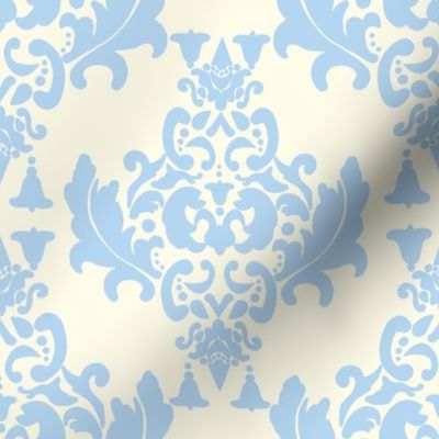 Light Blue on Cream Damask