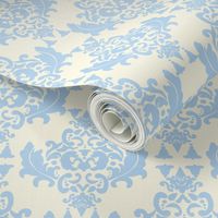 Light Blue on Cream Damask