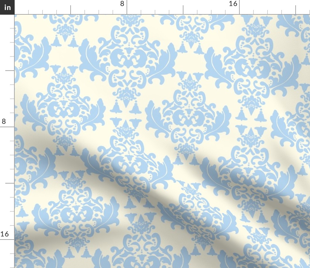 Light Blue on Cream Damask