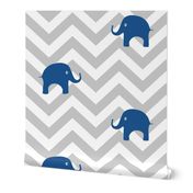 Baby Elephants in Blue and Gray Chevron