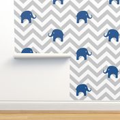 Baby Elephants in Blue and Gray Chevron