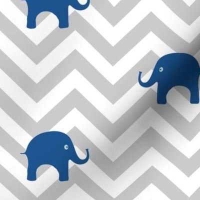 Baby Elephants in Blue and Gray Chevron