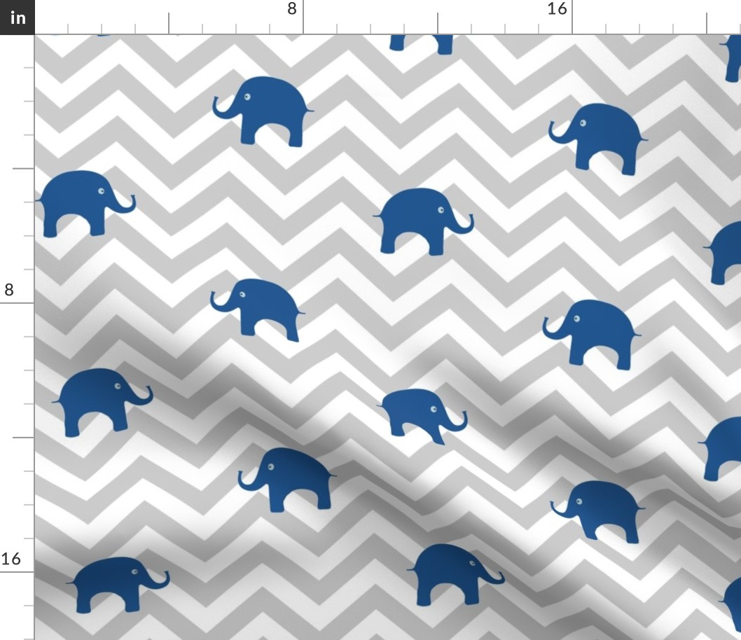 Baby Elephants in Blue and Gray Chevron