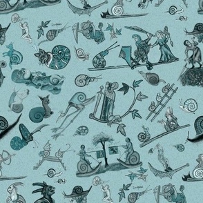 Teal Medieval Snails from Historical Documents