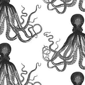 White Vintage Kraken Octopus pattern
