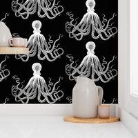 Black Vintage Kraken Octopus pattern