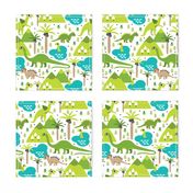 Cute dinosaur woodland illustration pattern cute dino nature print for kids and cool boys