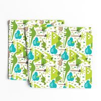 Cute dinosaur woodland illustration pattern cute dino nature print for kids and cool boys