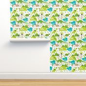 Cute dinosaur woodland illustration pattern cute dino nature print for kids and cool boys